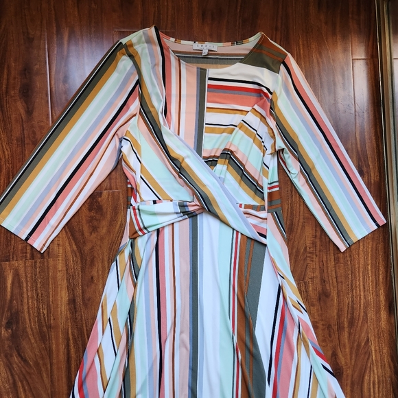 Chaus Dresses & Skirts - Chaus Multicolored Striped Twisted Waist Stretch Dress Size L